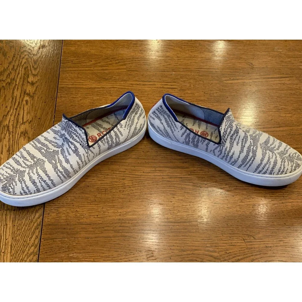 Rothy's Retired Rare Tiger Print Slip On Sneakers Shoes W10/EU 40.5/UK 7.5 Navy